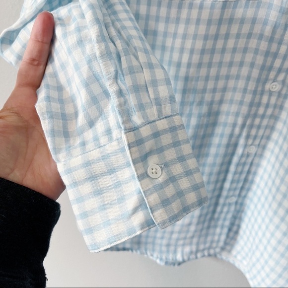 Joie NWT Lidelle Cotton Gauze Button Down Gingham Shirt Blue/White Size XXS $228 - Picture 9 of 14